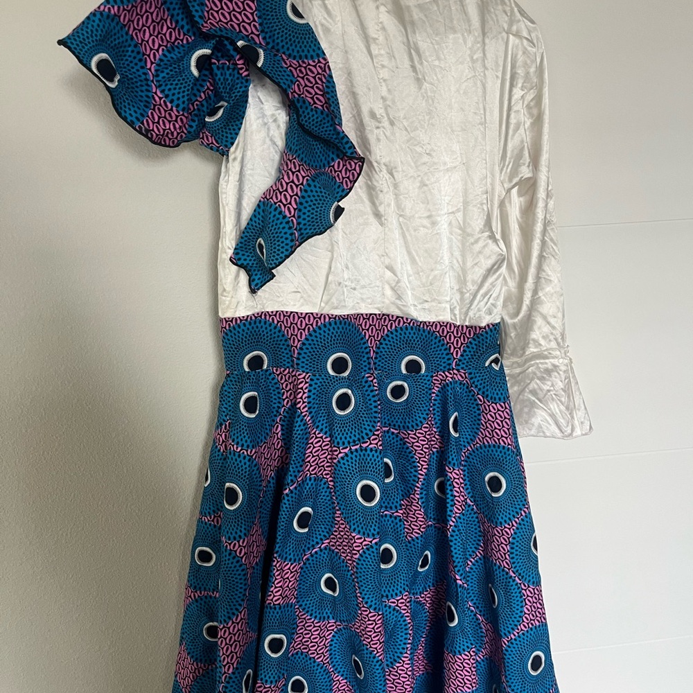 Stylish White and Blue Patterned Dress